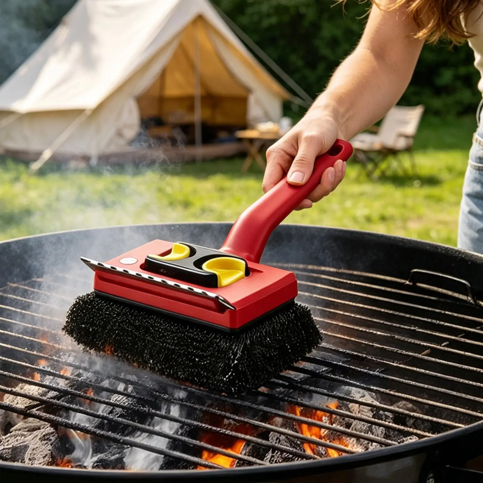 Outdoor Power Brush - فرشاة شواء كهربائية بمقبض طويل، تصميم